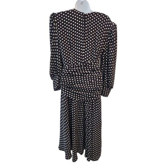 Vintage 80s Navy Blue White Polka Dot Long Midi Dress S Blouson Drop Waist - Picture 7 of 7